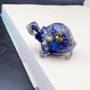 New!  Crushed Genuine Crystal Stone and Resin Turtle in Lapis Lazuili